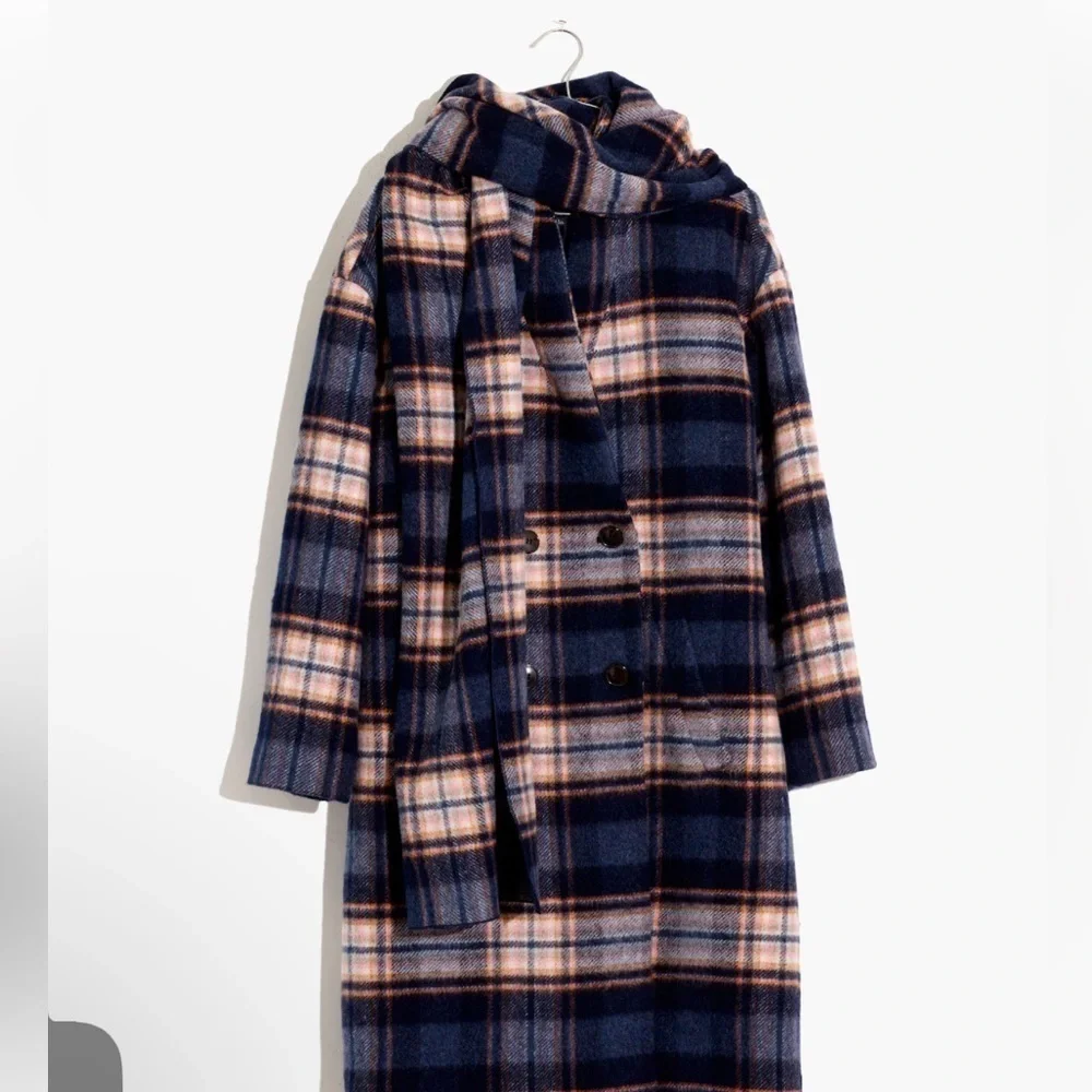 NWT Wool Mohair Blend Plaid Scarf Coat XXL 2X - scarf included